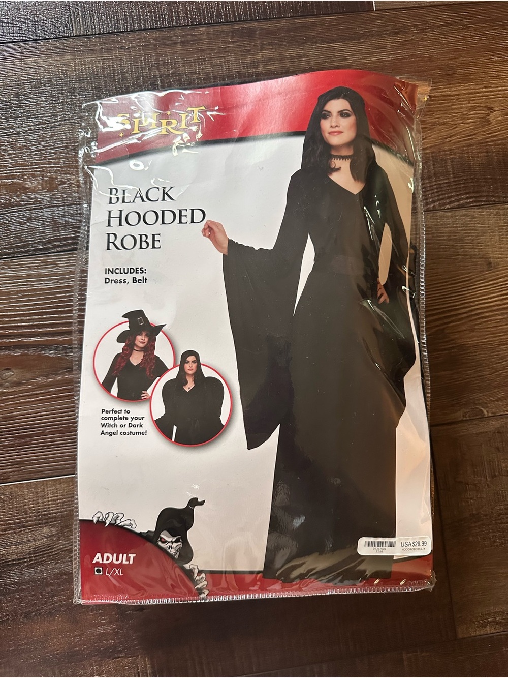 Spirit Black Hooded Robe Adult Costume, Halloween